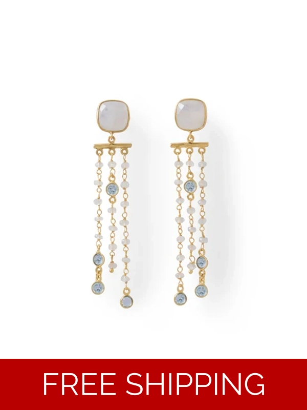 14 Karat Gold Plated Rainbow Moonstone Post Earrings